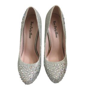 Your Party Shoes Rhinestone Studded Silver Heels
